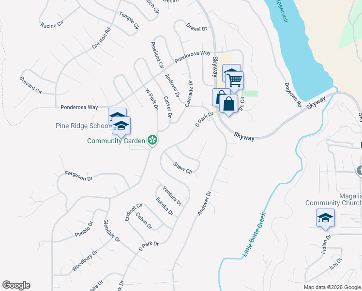 map of restaurants, bars, coffee shops, grocery stores, and more near 13872 South Park Drive in Magalia