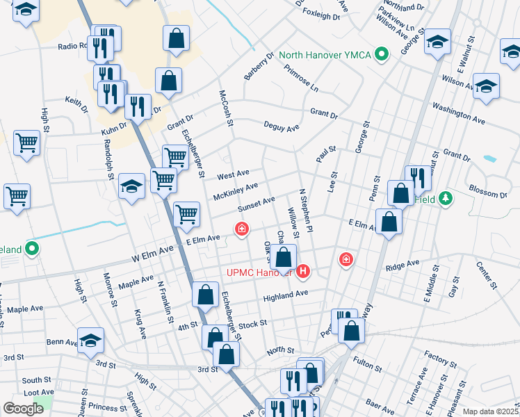 map of restaurants, bars, coffee shops, grocery stores, and more near 219 Sunset Avenue in Hanover