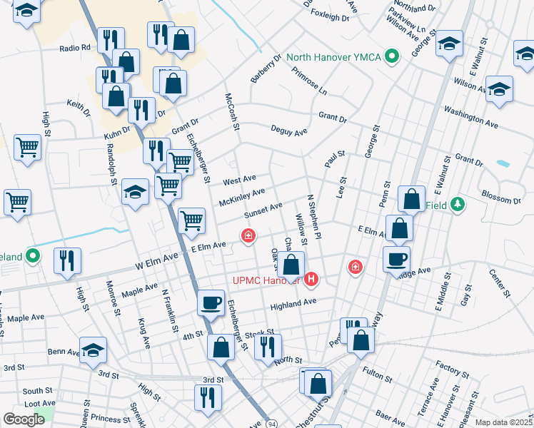 map of restaurants, bars, coffee shops, grocery stores, and more near 219 Sunset Avenue in Hanover