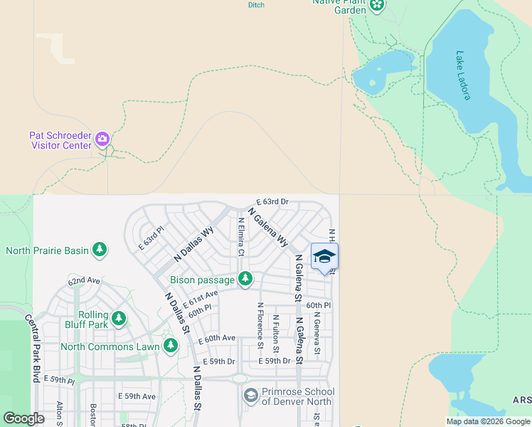 map of restaurants, bars, coffee shops, grocery stores, and more near East 64th Avenue in Denver