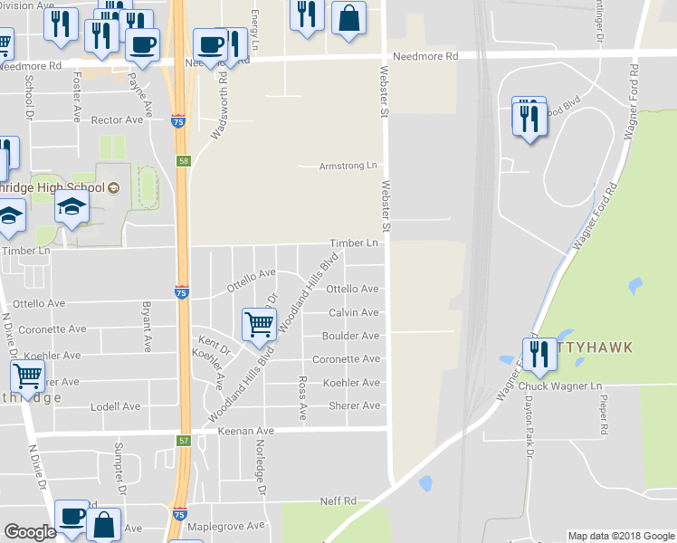 map of restaurants, bars, coffee shops, grocery stores, and more near 5017 Wire Drive in Dayton