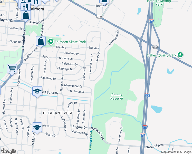 map of restaurants, bars, coffee shops, grocery stores, and more near 827 Chapelgate Drive in Fairborn