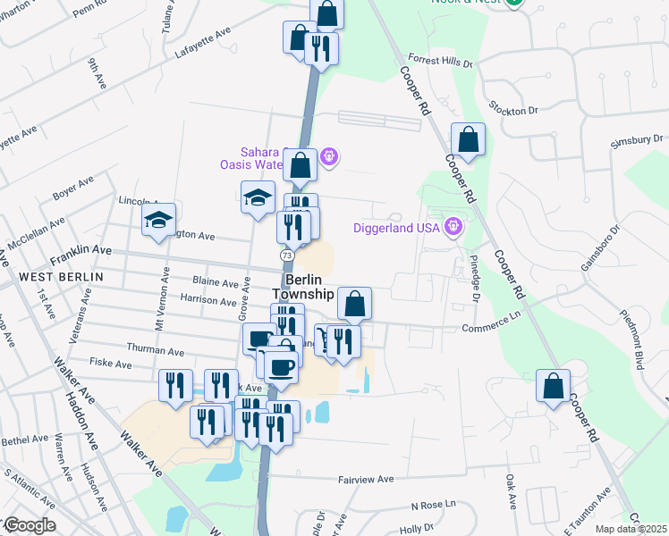 map of restaurants, bars, coffee shops, grocery stores, and more near 424 East Franklin Avenue in West Berlin