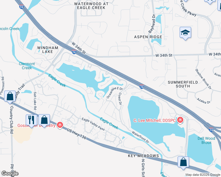 map of restaurants, bars, coffee shops, grocery stores, and more near 3119 Oceanline East Drive in Indianapolis
