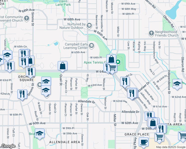 map of restaurants, bars, coffee shops, grocery stores, and more near in Arvada