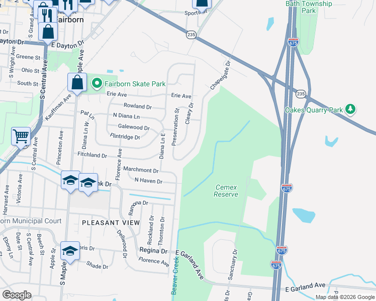 map of restaurants, bars, coffee shops, grocery stores, and more near 819 Chapelgate Drive in Fairborn