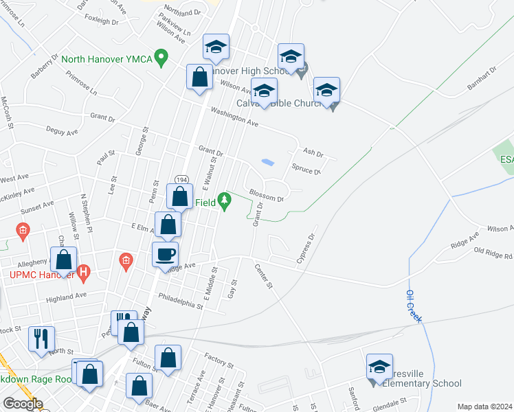 map of restaurants, bars, coffee shops, grocery stores, and more near 833 Grant Drive in Hanover