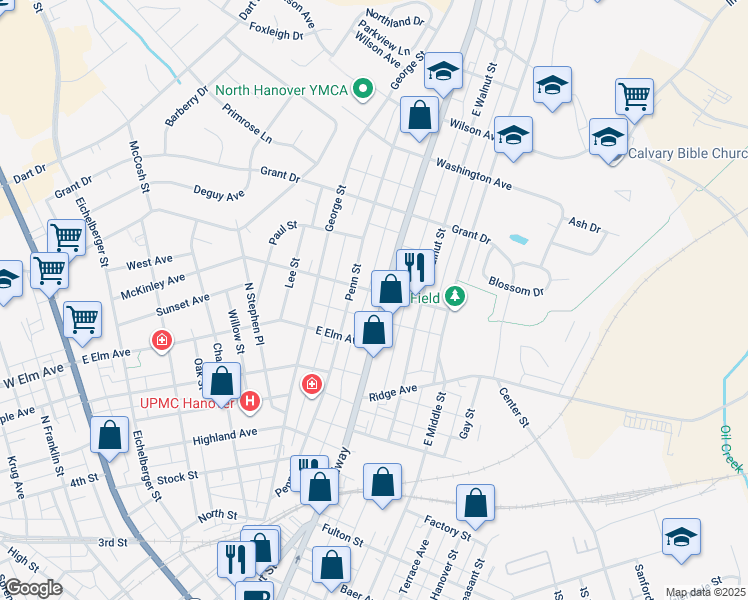 map of restaurants, bars, coffee shops, grocery stores, and more near 672 Broadway in Hanover
