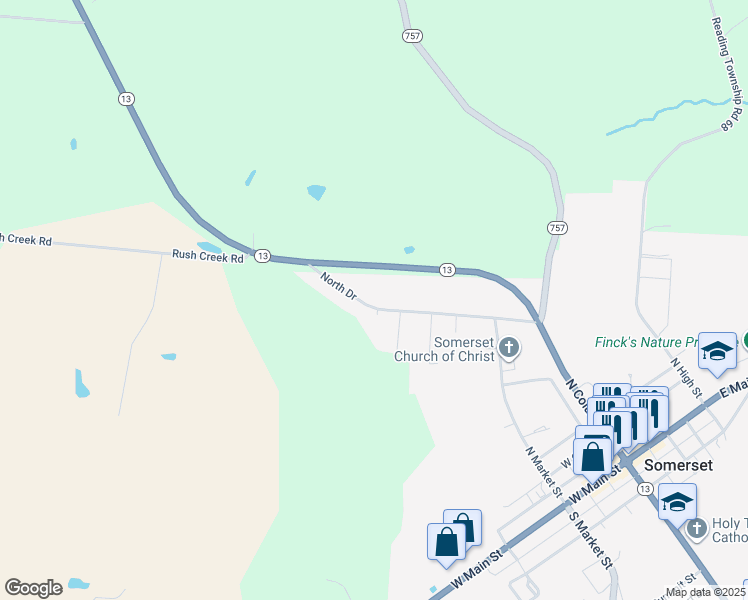 map of restaurants, bars, coffee shops, grocery stores, and more near 408 North Drive in Somerset