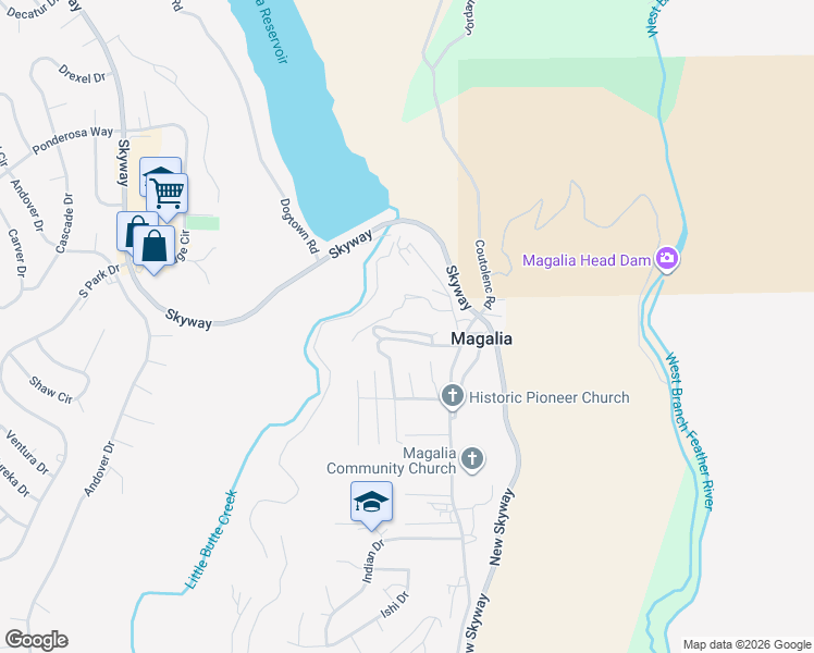 map of restaurants, bars, coffee shops, grocery stores, and more near 13819 Granada Drive in Magalia