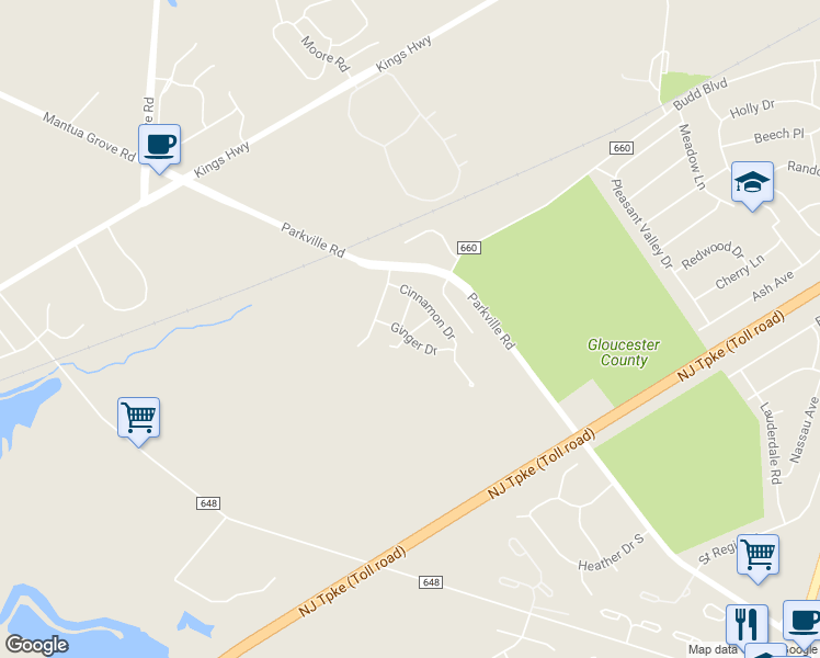map of restaurants, bars, coffee shops, grocery stores, and more near 14 Caraway Court in West Deptford