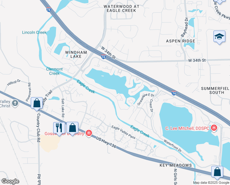 map of restaurants, bars, coffee shops, grocery stores, and more near 7718 Island Club Drive in Indianapolis