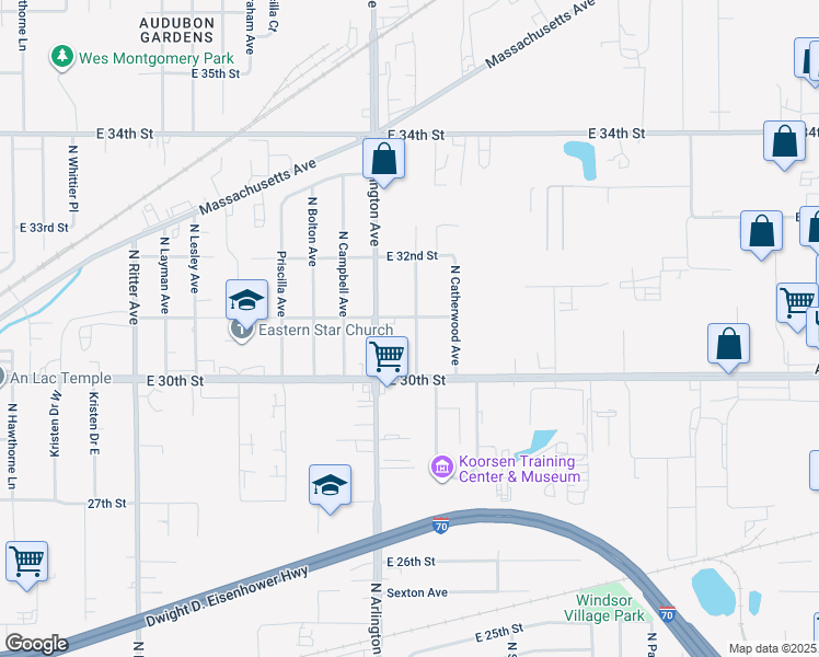 map of restaurants, bars, coffee shops, grocery stores, and more near 3038 North Webster Avenue in Indianapolis