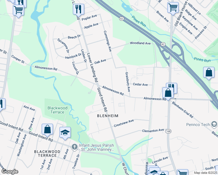 map of restaurants, bars, coffee shops, grocery stores, and more near 419 Almonesson Road in Gloucester Township