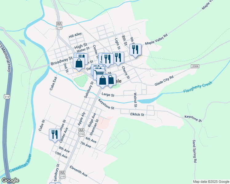 map of restaurants, bars, coffee shops, grocery stores, and more near in Meyersdale