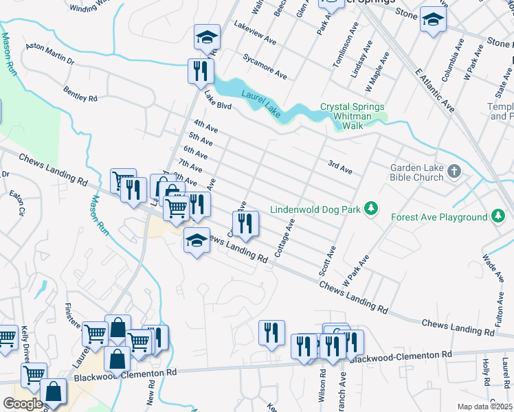 map of restaurants, bars, coffee shops, grocery stores, and more near 449 8th Avenue in Lindenwold