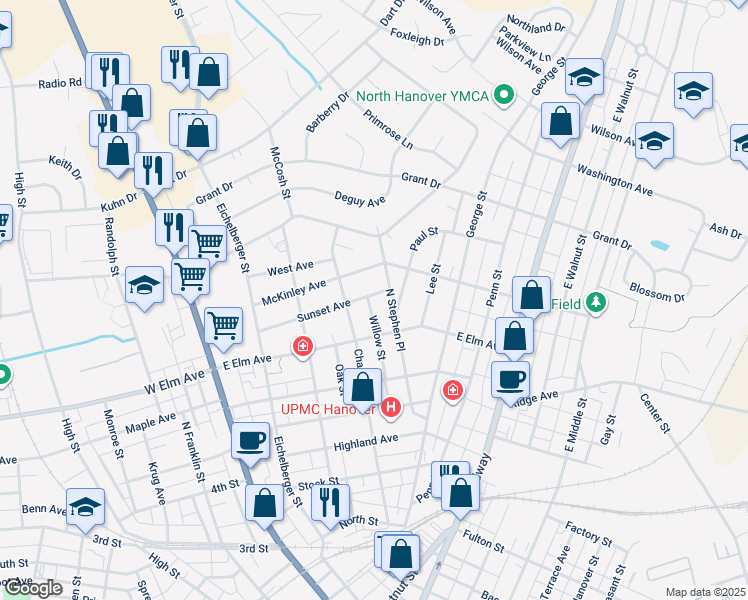 map of restaurants, bars, coffee shops, grocery stores, and more near 275 Sunset Avenue in Hanover