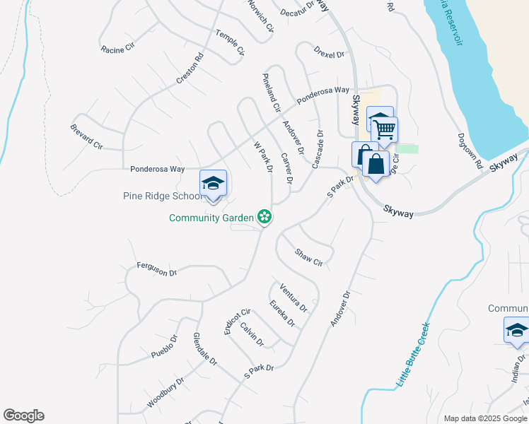 map of restaurants, bars, coffee shops, grocery stores, and more near 13865 West Park Drive in Magalia