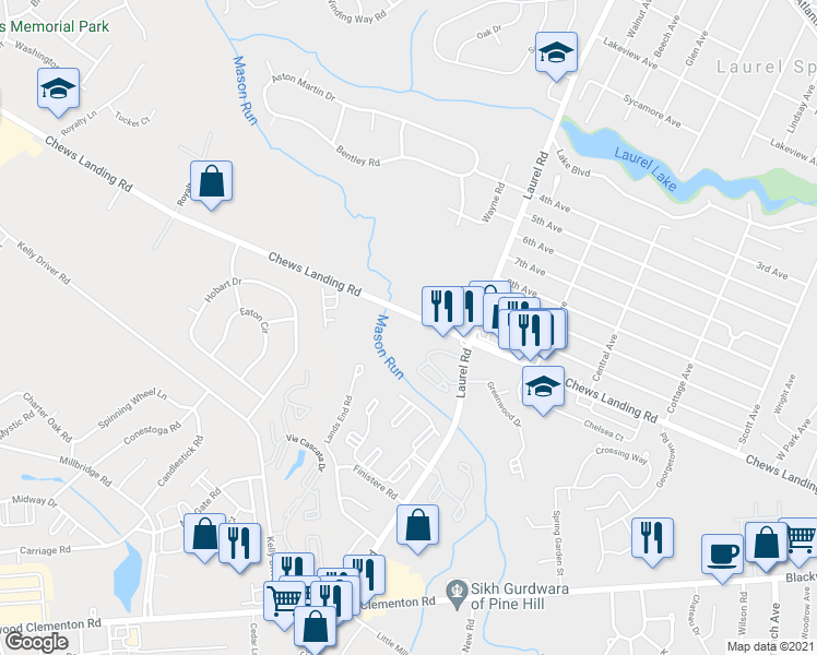 map of restaurants, bars, coffee shops, grocery stores, and more near 770 Chews Landing Road in Lindenwold