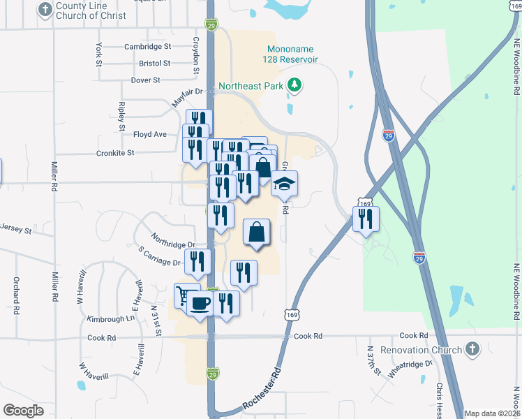 map of restaurants, bars, coffee shops, grocery stores, and more near 11 in St. Joseph
