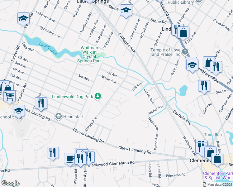 map of restaurants, bars, coffee shops, grocery stores, and more near 701 West Park Avenue in Lindenwold