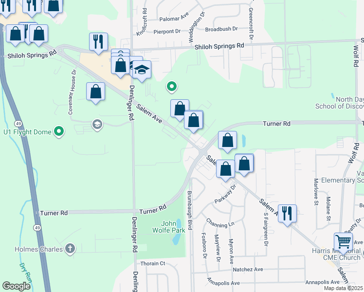 map of restaurants, bars, coffee shops, grocery stores, and more near 4830 Salem Avenue in Trotwood