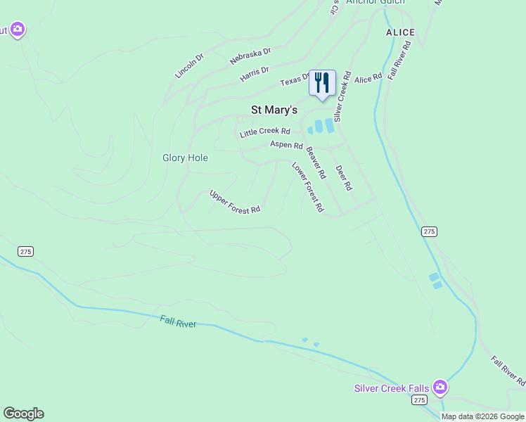 map of restaurants, bars, coffee shops, grocery stores, and more near 1268 Alice Road in Idaho Springs