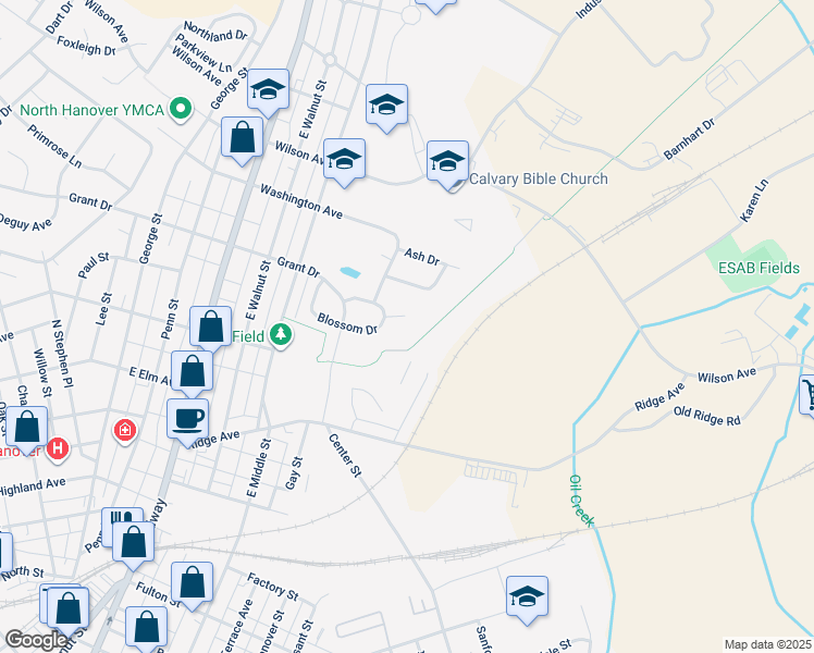 map of restaurants, bars, coffee shops, grocery stores, and more near 713 Spencer Drive in Hanover