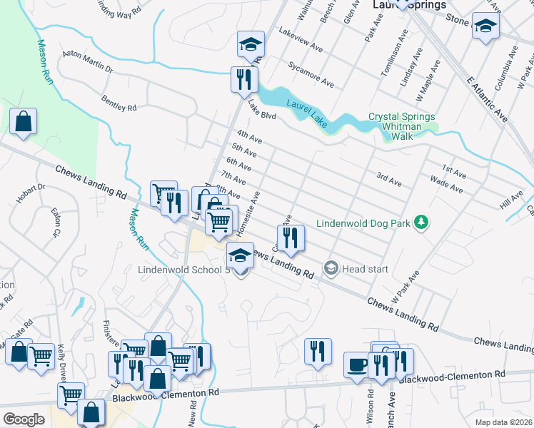 map of restaurants, bars, coffee shops, grocery stores, and more near 517 8th Avenue in Lindenwold