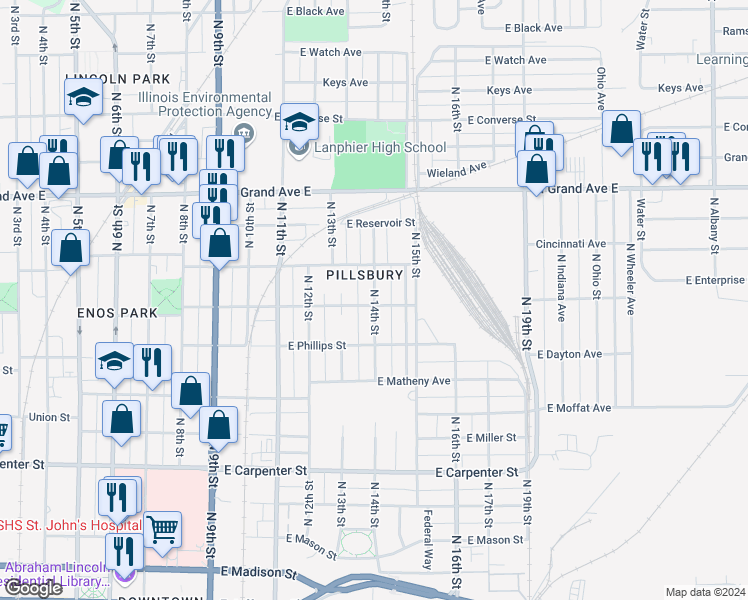 map of restaurants, bars, coffee shops, grocery stores, and more near in Springfield