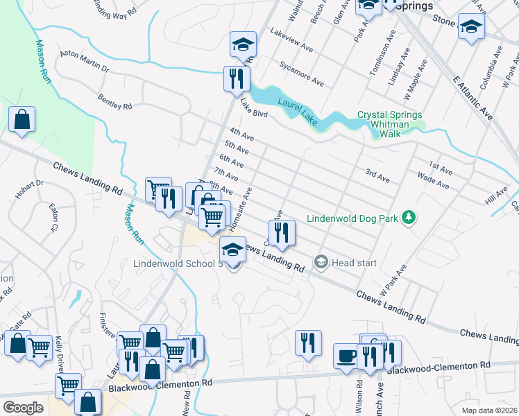 map of restaurants, bars, coffee shops, grocery stores, and more near 517 8th Avenue in Lindenwold