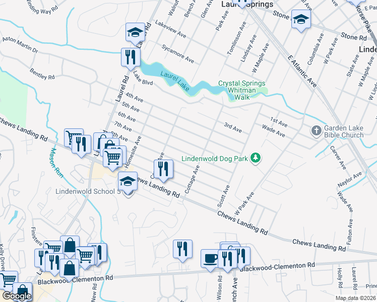 map of restaurants, bars, coffee shops, grocery stores, and more near 425 7th Avenue in Lindenwold