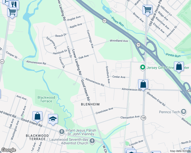 map of restaurants, bars, coffee shops, grocery stores, and more near 717 North Venetia Avenue in Gloucester Township