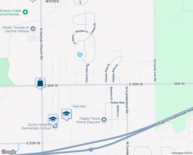 map of restaurants, bars, coffee shops, grocery stores, and more near 3041 Kyle Court in Indianapolis