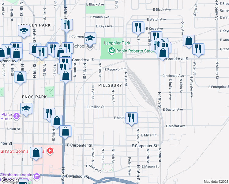 map of restaurants, bars, coffee shops, grocery stores, and more near in Springfield