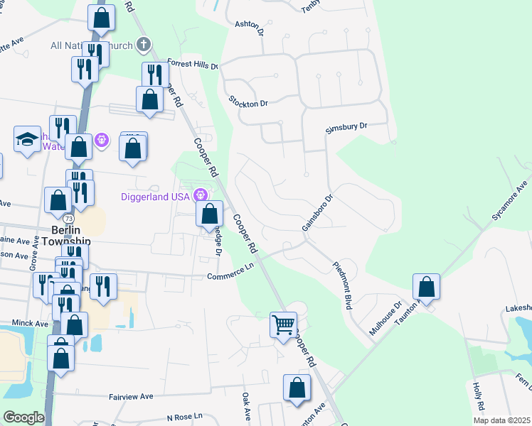 map of restaurants, bars, coffee shops, grocery stores, and more near 24 Ravenna Drive in West Berlin