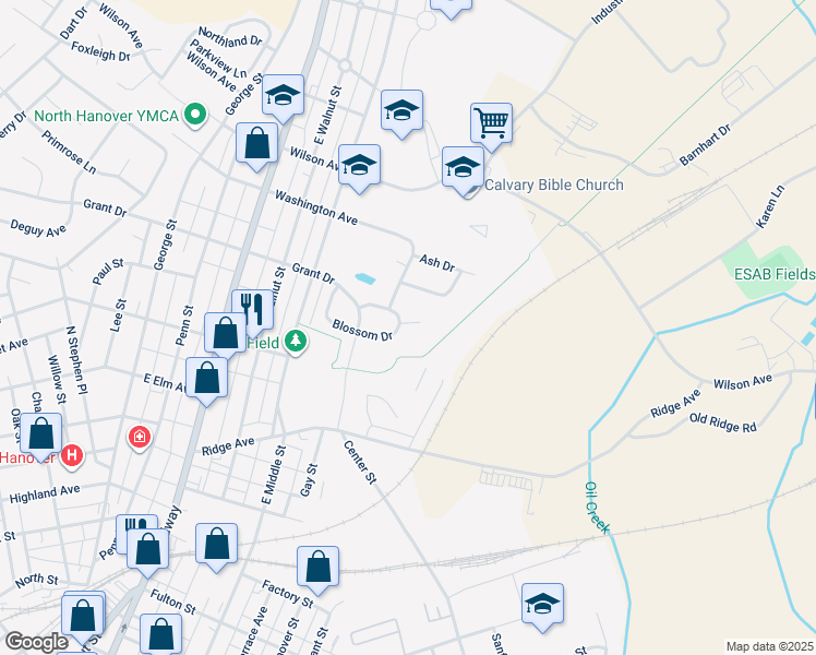 map of restaurants, bars, coffee shops, grocery stores, and more near 703 Spencer Drive in Hanover