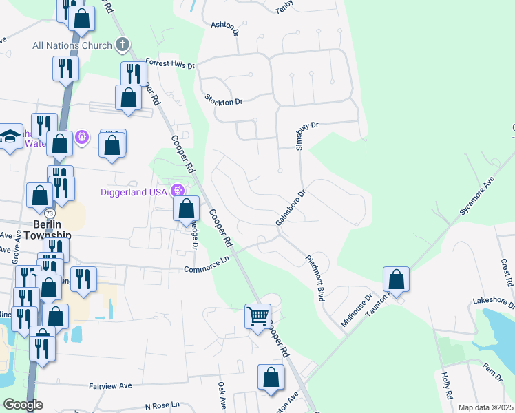 map of restaurants, bars, coffee shops, grocery stores, and more near 31 Ravenna Drive in Berlin Township