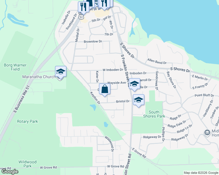 map of restaurants, bars, coffee shops, grocery stores, and more near 194 Dover Drive in Decatur