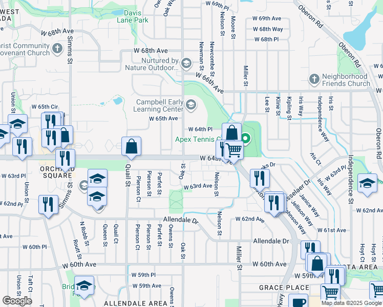 map of restaurants, bars, coffee shops, grocery stores, and more near in Arvada