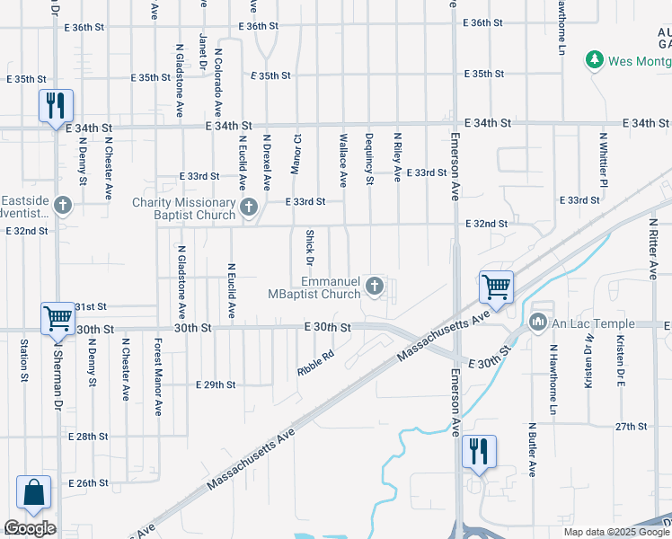 map of restaurants, bars, coffee shops, grocery stores, and more near 3119 Arthington Boulevard in Indianapolis