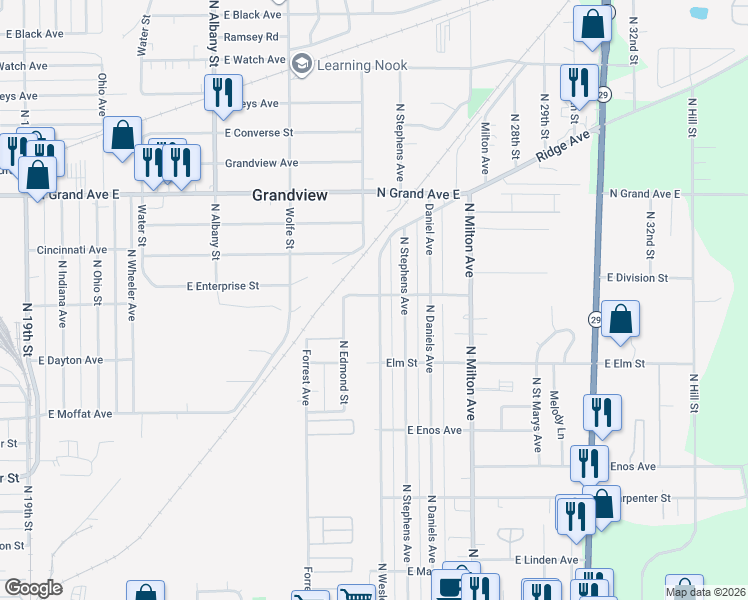 map of restaurants, bars, coffee shops, grocery stores, and more near 2700-2764 Elliot Ave in Springfield