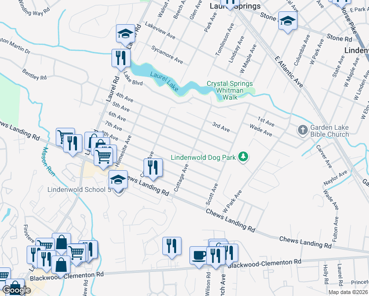 map of restaurants, bars, coffee shops, grocery stores, and more near 425 7th Avenue in Lindenwold