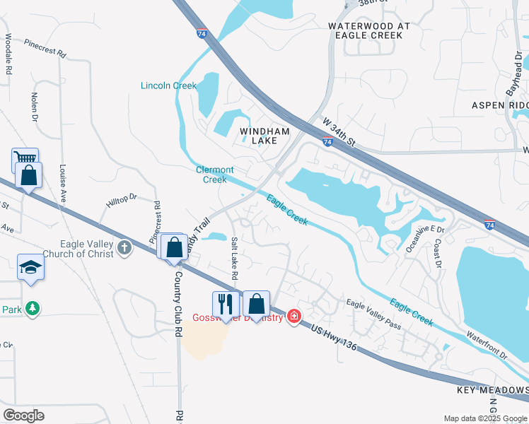 map of restaurants, bars, coffee shops, grocery stores, and more near 8001 Valley Farms Lane in Indianapolis