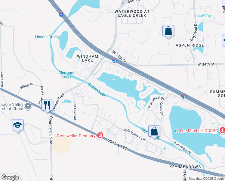 map of restaurants, bars, coffee shops, grocery stores, and more near 5718 Island Club Drive in Indianapolis