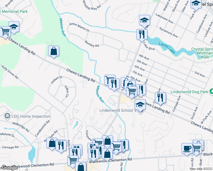 map of restaurants, bars, coffee shops, grocery stores, and more near 770 Chews Landing Road in Lindenwold
