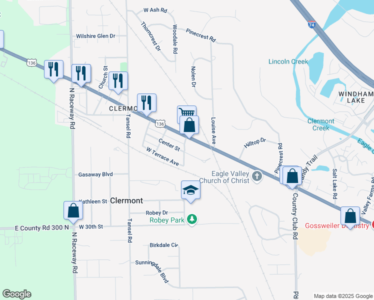map of restaurants, bars, coffee shops, grocery stores, and more near 8750 Center Street in Indianapolis