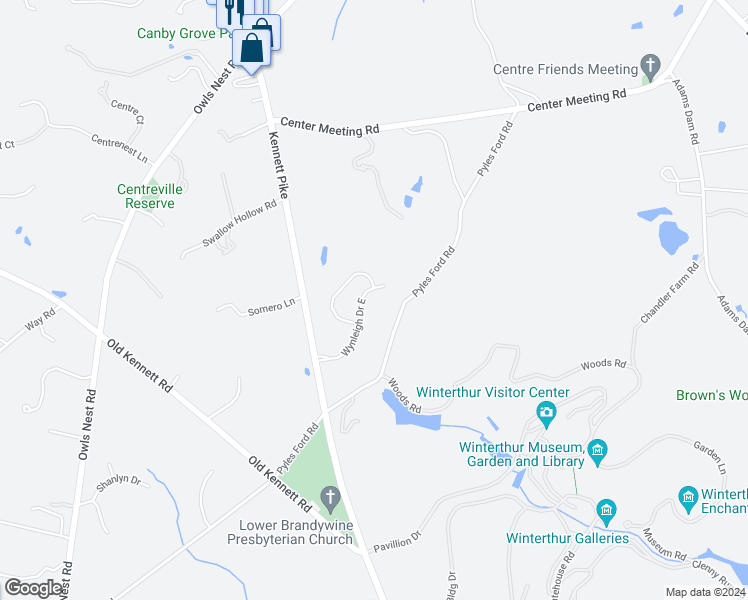 map of restaurants, bars, coffee shops, grocery stores, and more near 119 Wynleigh Drive East in Wilmington