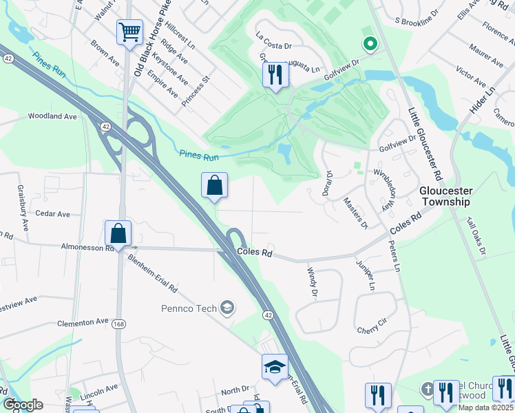 map of restaurants, bars, coffee shops, grocery stores, and more near 811 Camden Avenue in Camden County