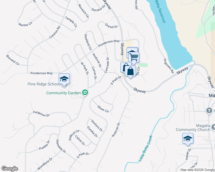 map of restaurants, bars, coffee shops, grocery stores, and more near 13895 South Park Drive in Magalia